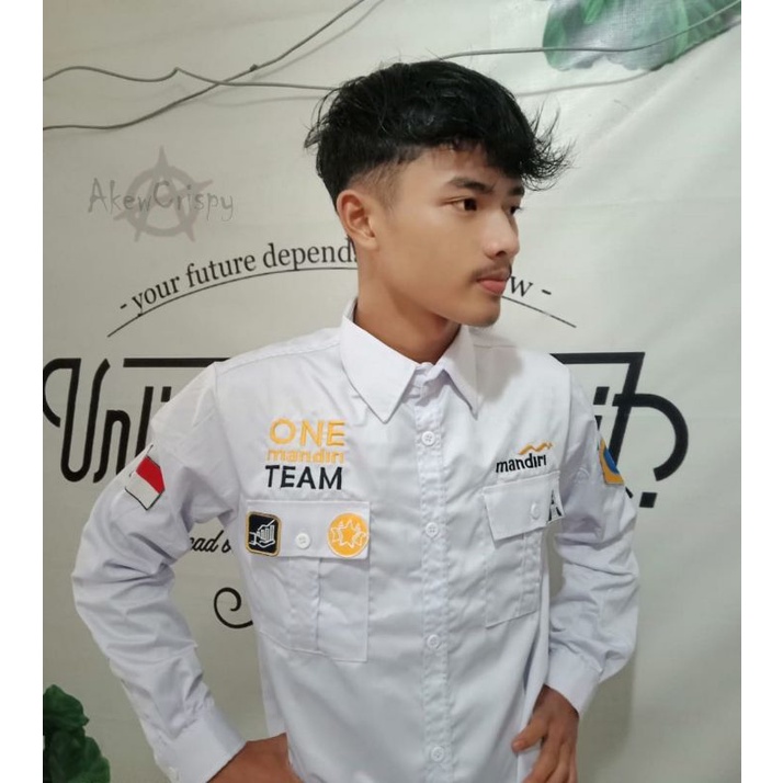 KEMEJA SERAGAM MANDIRI BAJU PDL ONE MANDIRI TEAM BORDIR KEMEJA PRIA WANITA LENGAN PANJANG PUTIH