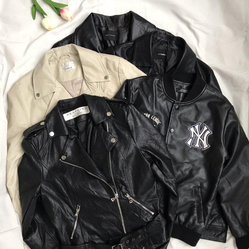 Branded Leather Biker Bomber Jacket