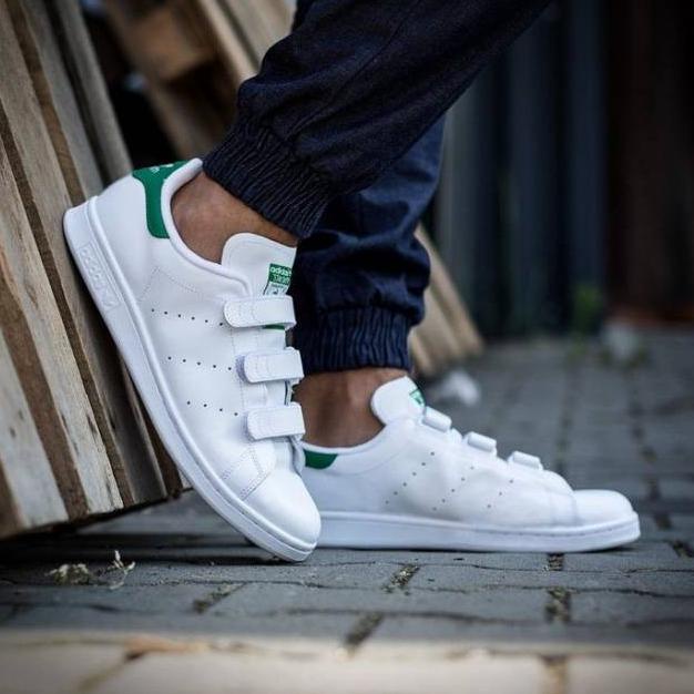 Sepatu Sneaker Adidas Stansmith Stan Smith Velcro White Green Original