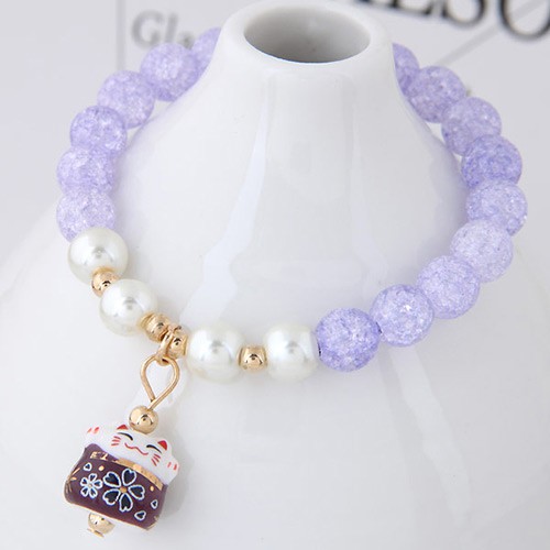 LRC Gelang Tangan Sweet Cat Shape Pendant Decorated Beads Bracelet