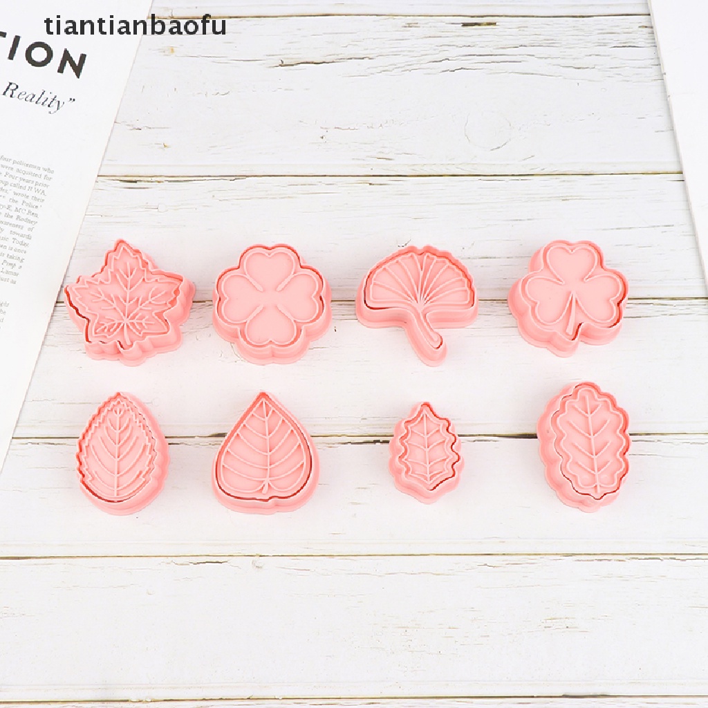 8pcs / set Cetakan Pemotong Kue / Biskuit Bentuk Daun 3D