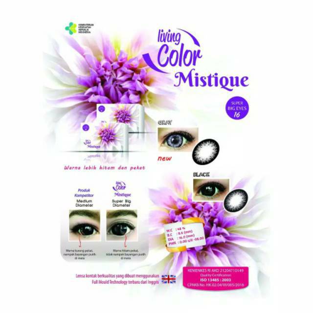 (F.My Eyes) SOFLENS BLACK dan GREY MISTIQUE Diameter 16 mm