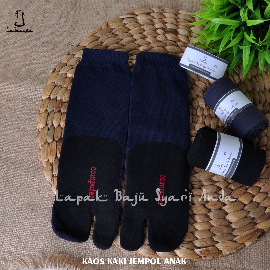 Labasa Kaos Kaki Anak Jempol Polos Tapak Hitam Nylon Spandek | Kaos Kaki Anak Muslimah | Bisa COD