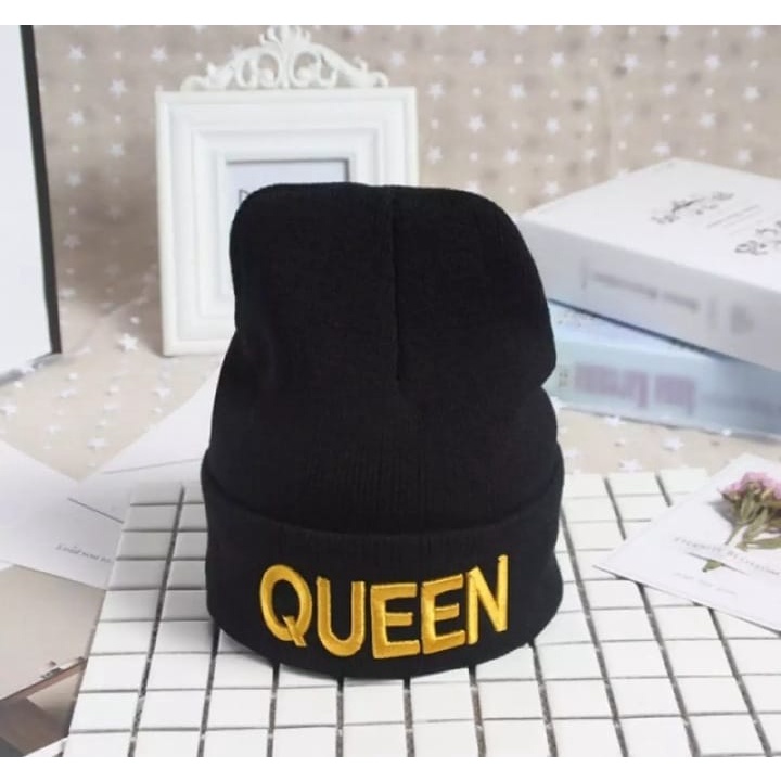 Topi Kupluk Beanie Hat Couple King Queen Kupluk Kekinian