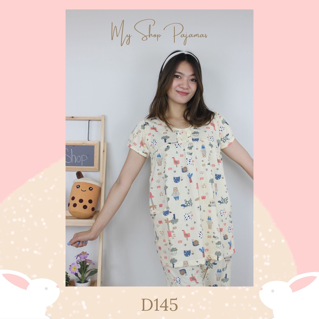 PIYAMA BABYDOLL WANITA TANGAN LENGAN PENDEK CELANA 3/4 LILY WHITE BAJUTIDUR DEWASA SLEEPWEAR PAJAMAS SPECIAL EDITION HPLW-5