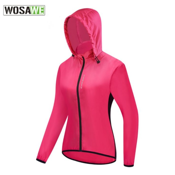 Jaket Lengan Panjang sepeda Wanita Hoodie windproof WOSAWE BL249-R