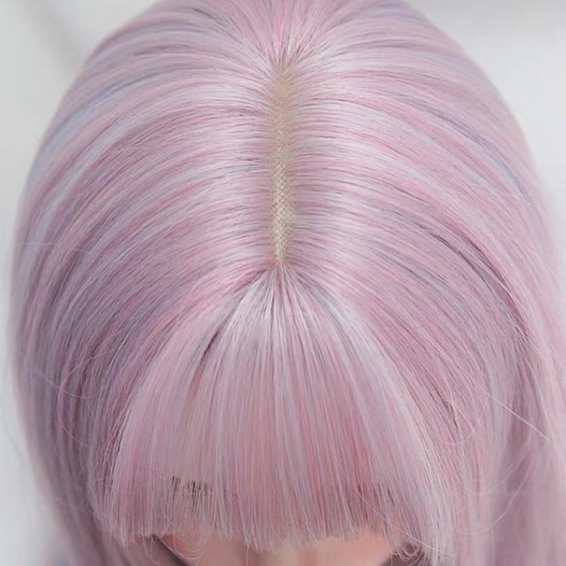 T368 full wig korean straight pink blue 63 cm