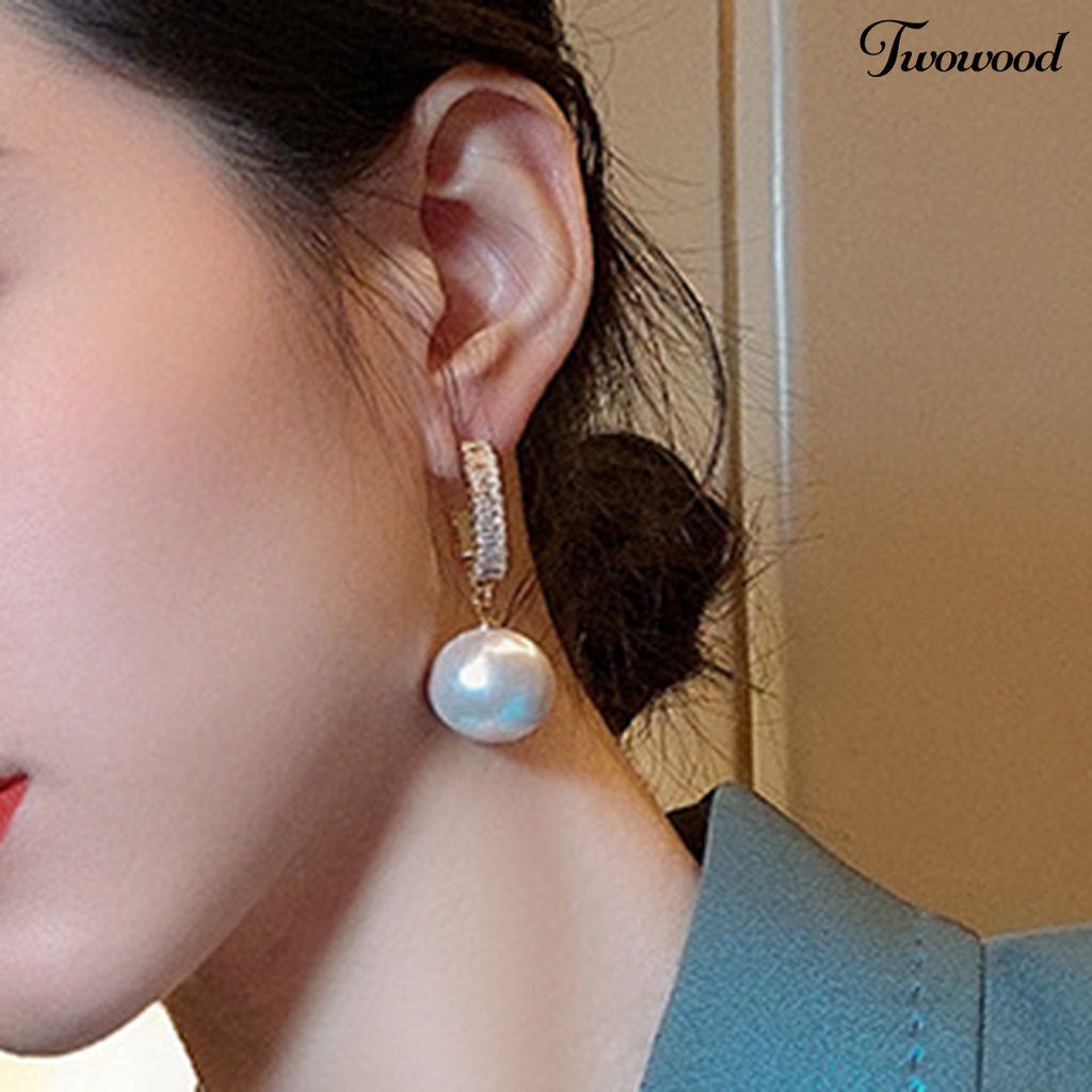 Twowood 1 Pair Dangle Earrings Cubic Zircon Piercing Korean Fashion Faux Pearl Women Large Pendant Dangle Earrings for Party