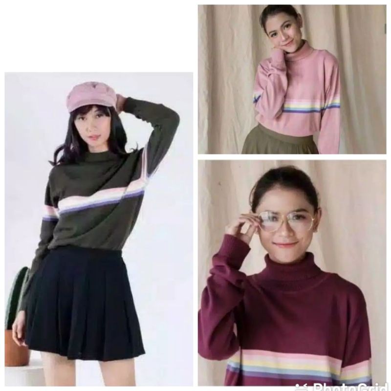 Sweater Belle / Pelangi Premium Rajut Wanita |Cardigan turleneck |Switer Kardigan Oversize Import Murah |Knit Tebal Korea Crop |Fashion
