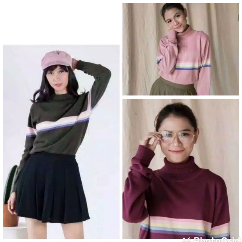 Sweater Belle / Pelangi Premium Rajut Wanita |Cardigan turleneck |Switer Kardigan Oversize Import Murah |Knit Tebal Korea Crop |Fashion