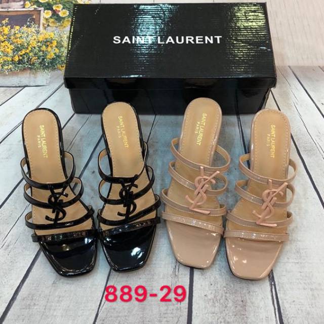 Ysl Sandals Heels 889-29 / Sandal Wanita Heels 7cm / Pu Quality