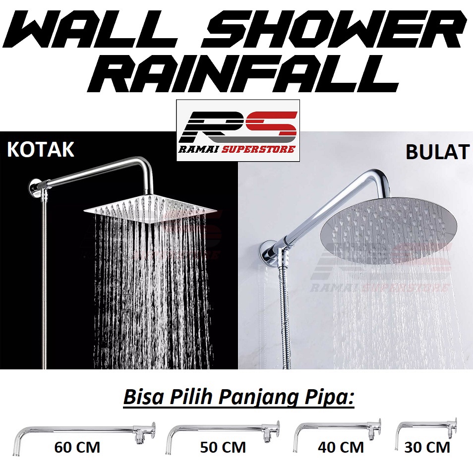 Wall Shower Rainfall Pipa Dan Kepala Shower Hujan