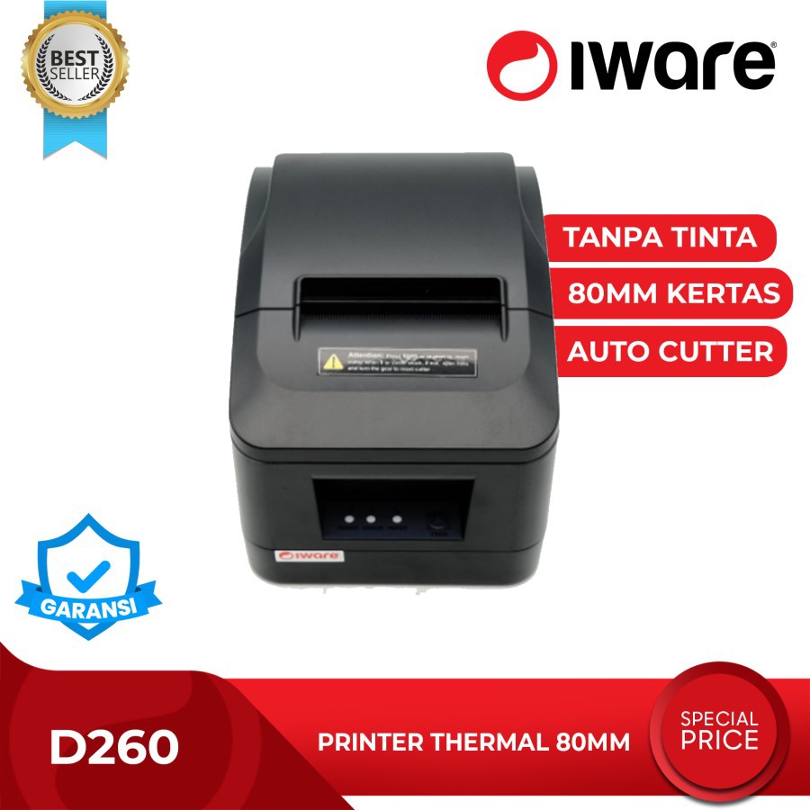 Printer Thermal 80mm IWARE D260 USB dan Bluetooth RJ11 Auto Cutting