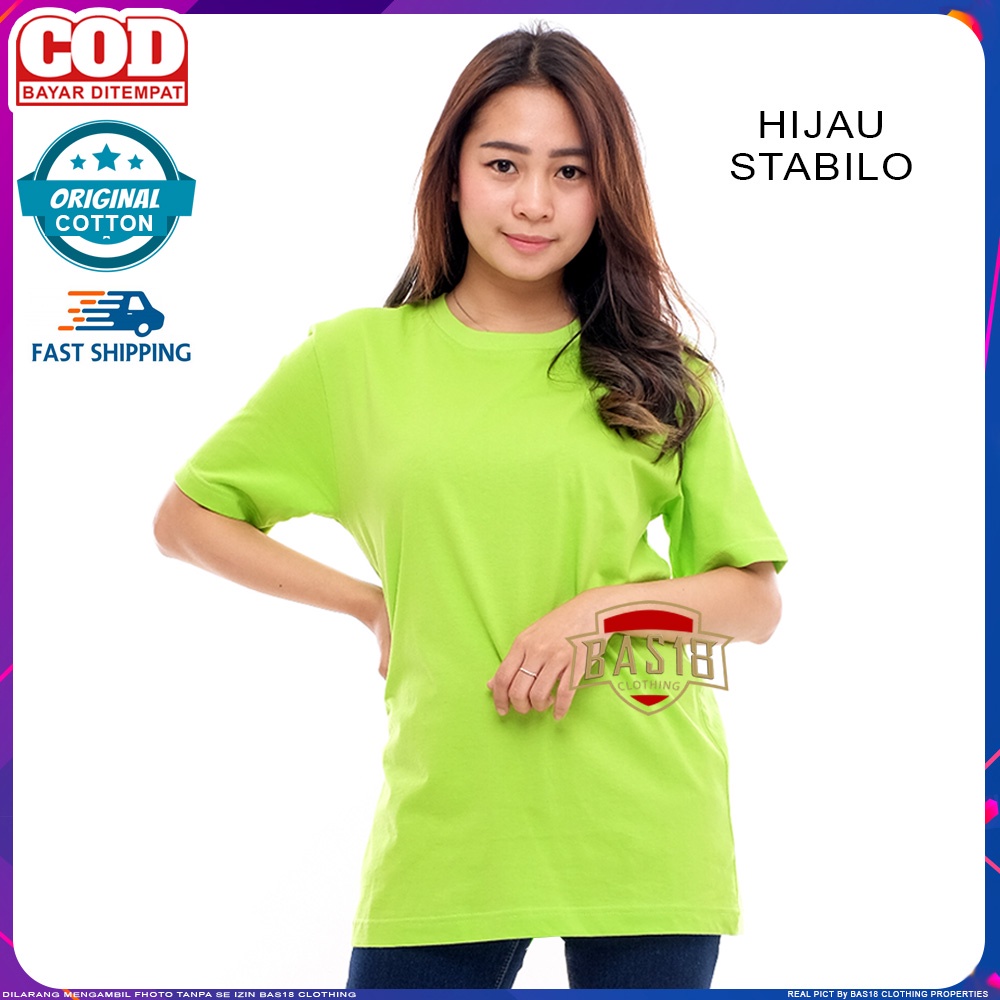 Kaos Polos Wanita Lengan Pendek Katun Combed 30s Premium Original Distro Kekinian Hijau Stabilo