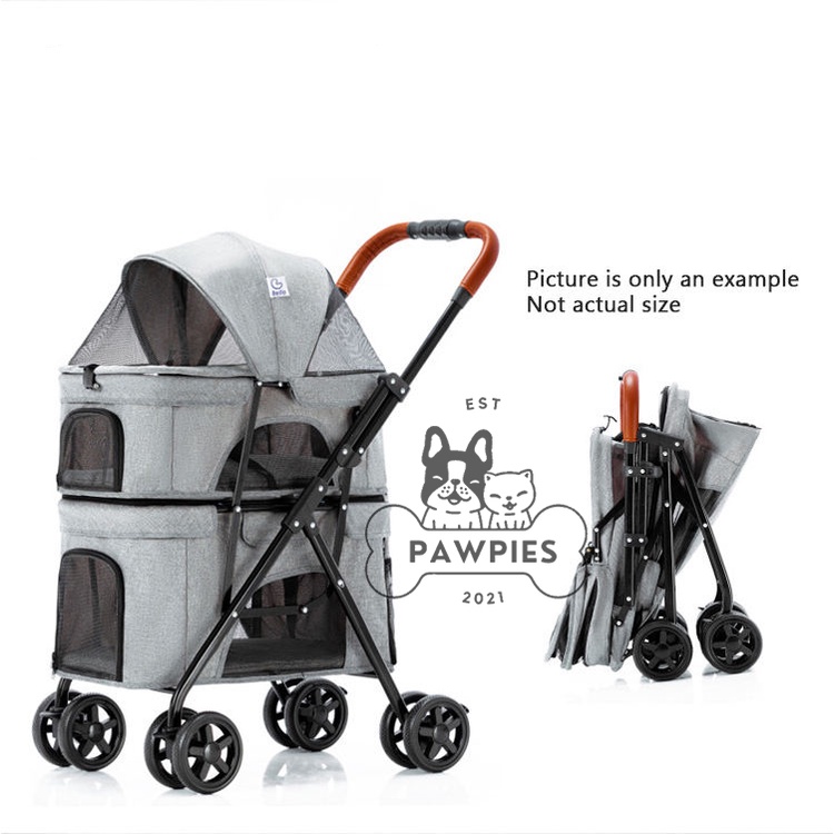 Kereta Dorong Anjing Kucing 4 Roda Kandang Lipat 2 Tingkat Susun Foldable Dog Cat Pet Double Strolle