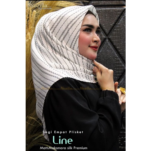 Jilbab Segi Empat Motif Plisket Polycatton Ori Nazilla-Line White