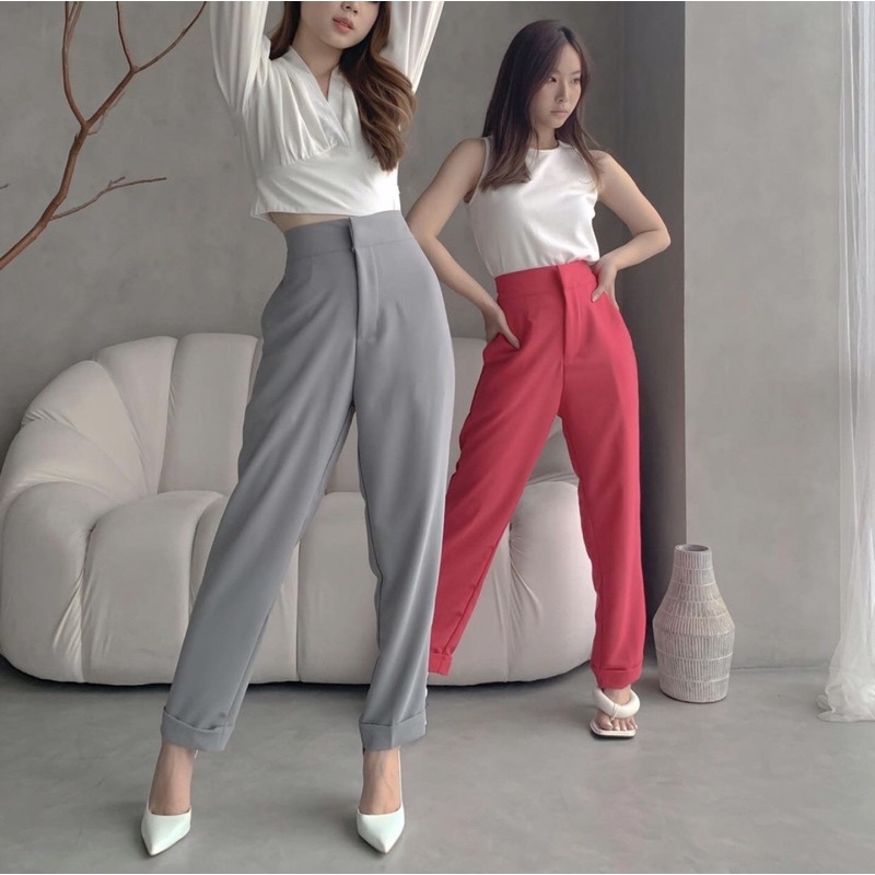 CLARA ANKLE PANTS PREMIUM KOREA - LONG PANTS - CELANA  KERJA PANJANG FORMAL WANITA - FLOWY PANTS - CELANA BAHAN - CELANA CASUAL - HADIAH ATAU KADO ULTAH CEWEK