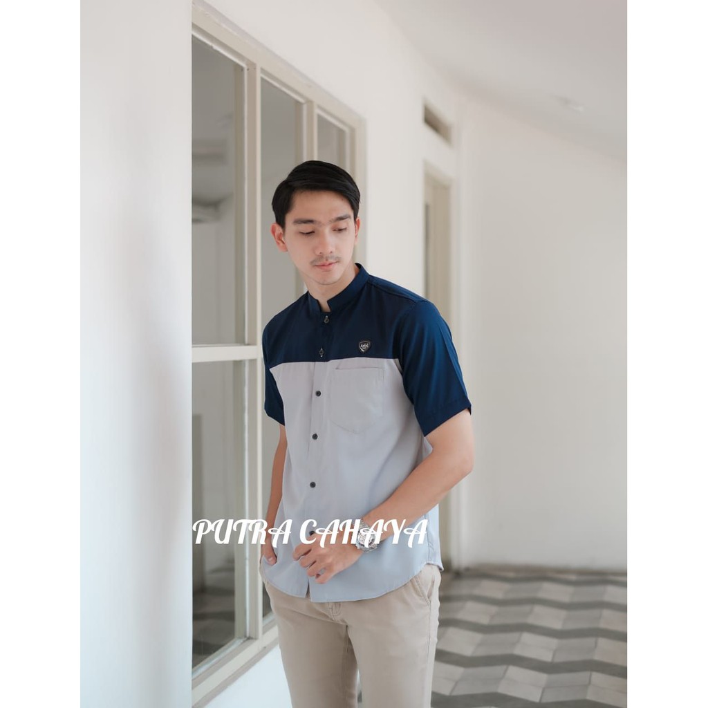 Baju Koko Kurta Dewasa Lengan Pendek Material Catton Adem Serap Keringat terbaru koko pakistan-NAVY ABU