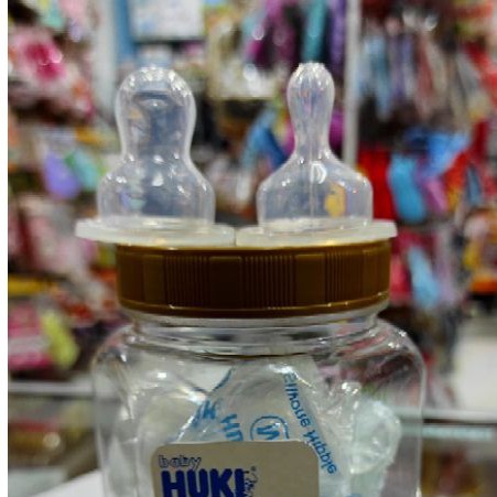 Baby Huki Dot Botol Susu Bayi Gepeng Orthodontic Silicone Nipple Ukuran S M L Ecer