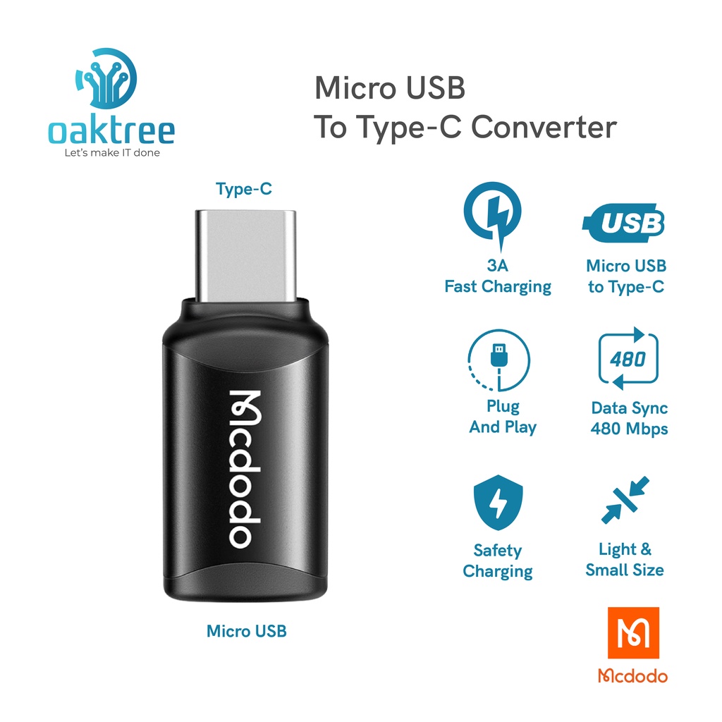 Mcdodo Adapter Converter Micro USB to Type C OTG Fast Charging