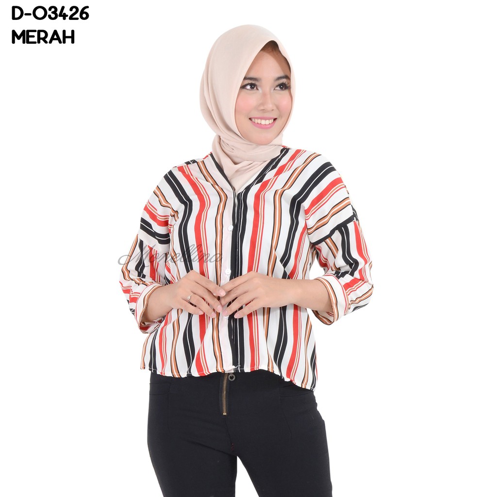 Monellina Fashion Blouse  Salur Lengan Panjang Murah Wanita  