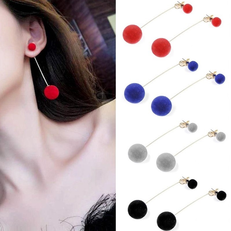 [Bayar Di Tempat] Anting Panjang Menjuntai Gaya Korea Bola Dua sisi  Tassel Earrings Untuk Wanita