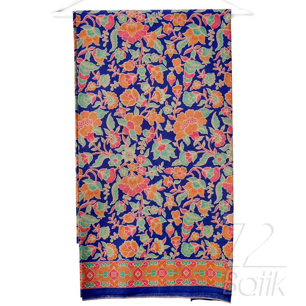 KAIN BATIK PREMIUM Bahan Katun Motif Kembang Warna Biru Tua Orange Hijau Merah 721658 Cap 72 Jarik Jarit Samping Kebat Panjang Batik Katun Modern Premium Bahan Seragam Batik Pernikahan Kantor Keluarga Murah Kamen Jadi Batik Bali Lembaran