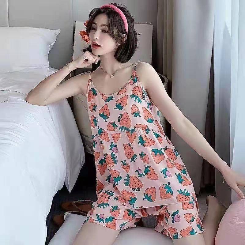 SET BAJU TIDUR WANITA + CELANA KARAKTER LUCU SATIN SNC-SNC PINK STOBERY