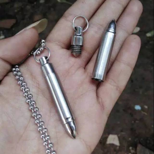 COD Kalung Titanium Peluru Buka Tutup Tabung/ Tidak Buka Tutup