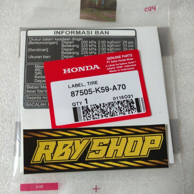 Label tire ban stiker informasi ban original honda