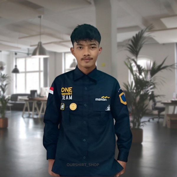 PDL BANK MANDIRI KEMEJA SERAGAM ONE MANDIRI TEAM BIRU NAVY KEMEJA BORDIR BANK MANDIRI BAJU KERJA PRI