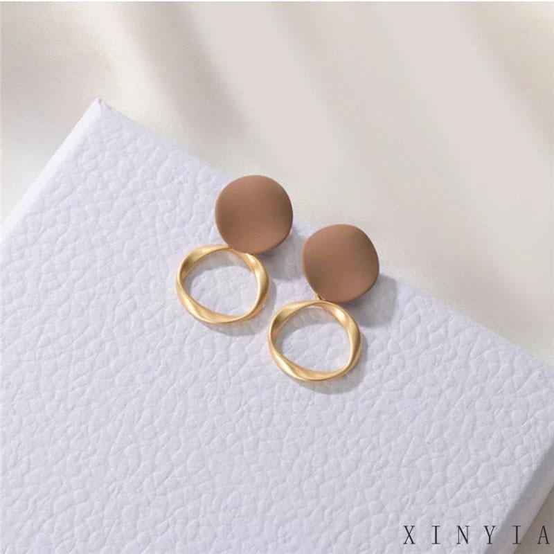 Anting Bentuk Bulat Geometris Gaya Retro Untuk Wanita