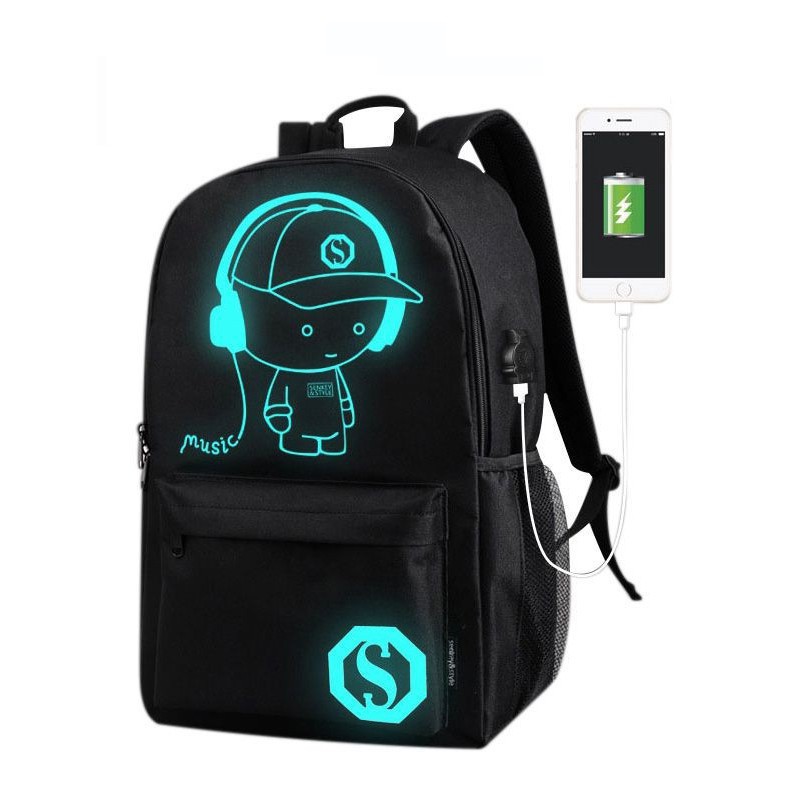 Uphike Tas Ransel Stylish Backpack Pria Pungung Tas Sekolah Luminous Kekinian USB Charger TCR03