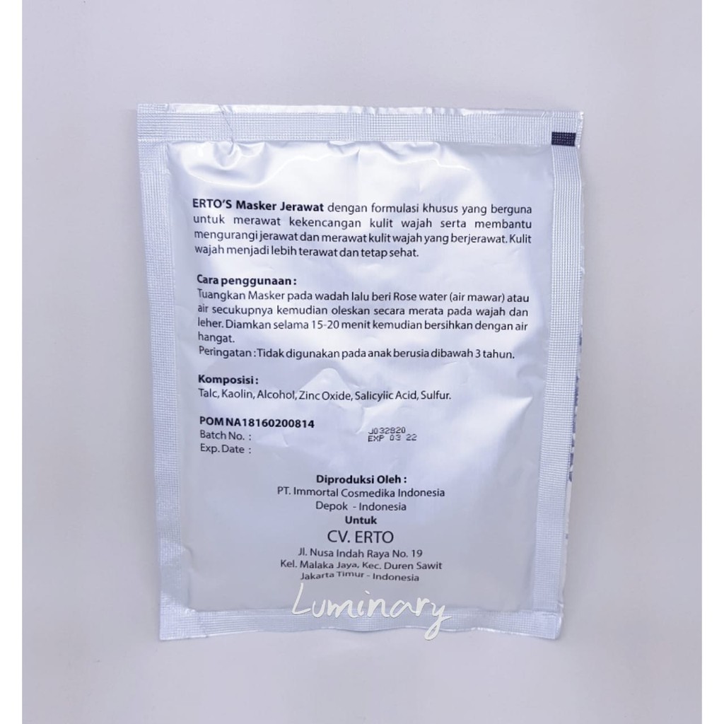 ERTOS Anti Acne Mask / Erto's Masker Jerawat