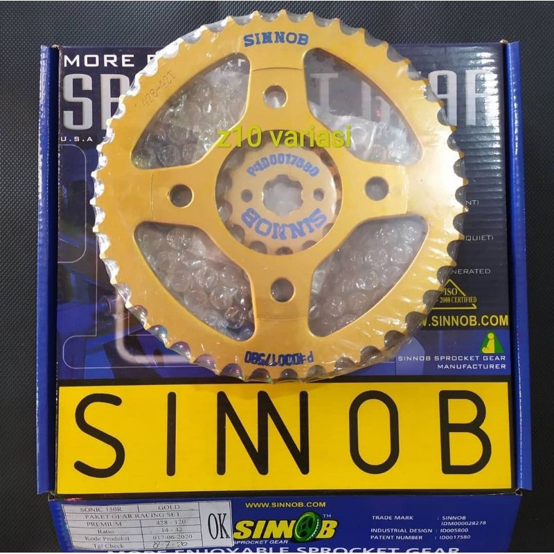 Sinnob Racing Gear Paket Depan Belakang Rantai Sonic 150 R LED Gold Premium Red