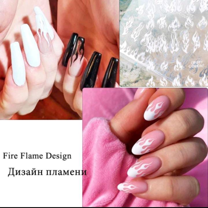 STICKER FLAME WHITE NAIL ART / STICKER API STICKER WHITE FLAME STICKER BALCK  STICKER WATER DECAL