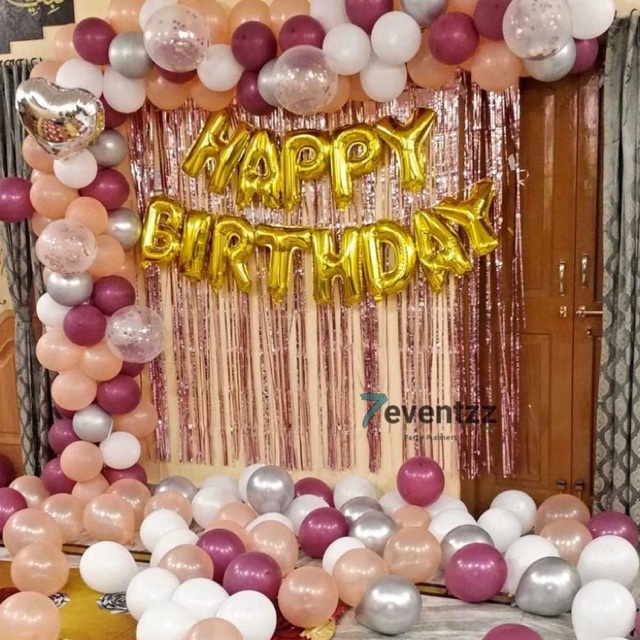 Paket dekorasi ulang tahun banner foil happy birthday balon latex foil curtain tirai background
