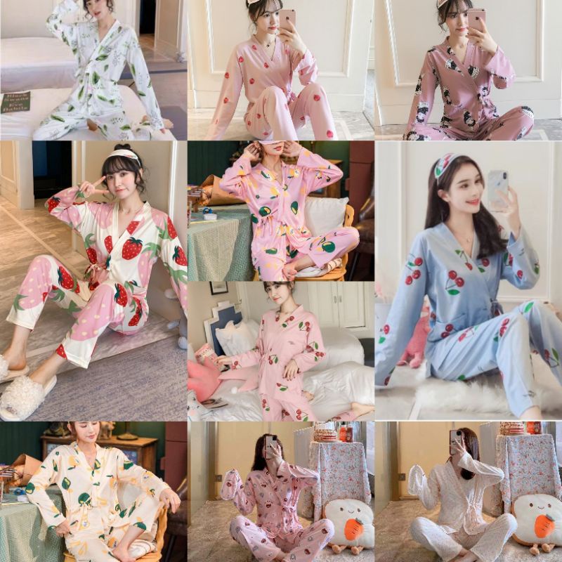 RULIF Baju tidur wanita Piyama kimono wanita import tali