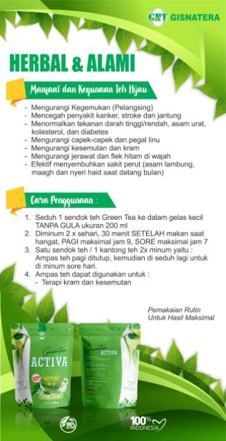 Penurun Berat Badan Ampuh Pelangsing Alami Peluntur Lemak Teh Green Tea Activa Celup Best Seller Indonesia