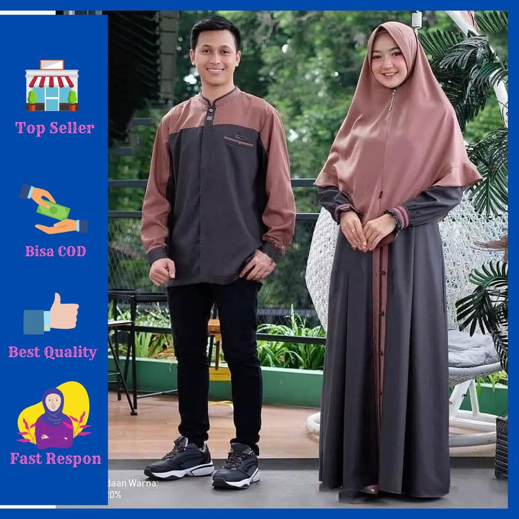 Baju Gamis Couple Farhana Setelan Murah Syari Kekinian Modern Dapat 3 Item Dress Muslim Stelan ...