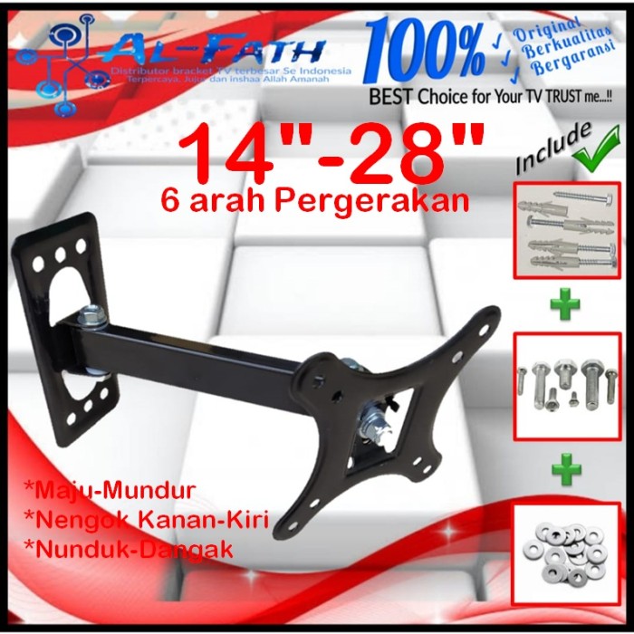Bracket Tv 14 Monitor Lengan 14&quot; s/d 28&quot; 6 arah Fleksible CP.SWKNM-002