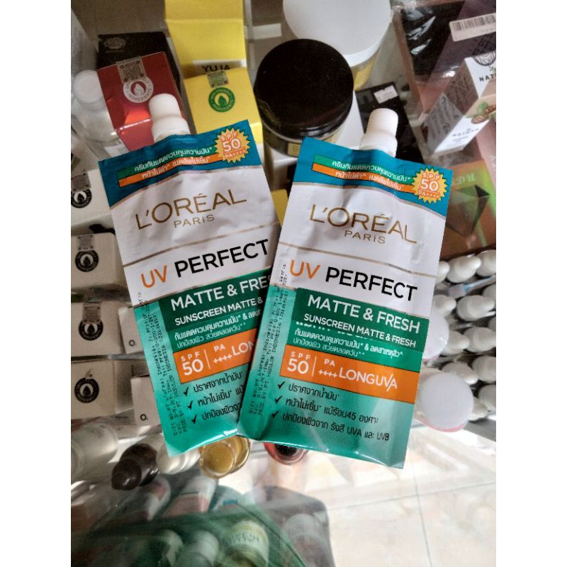LOREAL PARIS SUNSCREEN UV PERFECT MATTE N FRESH SPF 50 SACHET/SUPER AWUA ESSENCE/LOREAL SUNSCREEN