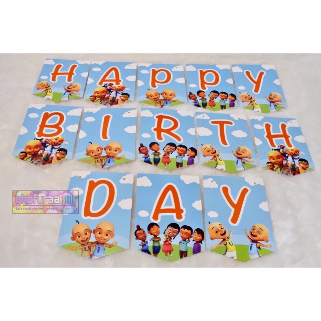 Banner HBD Karakter Upin Ipin Bunting Flag Happy Birthday