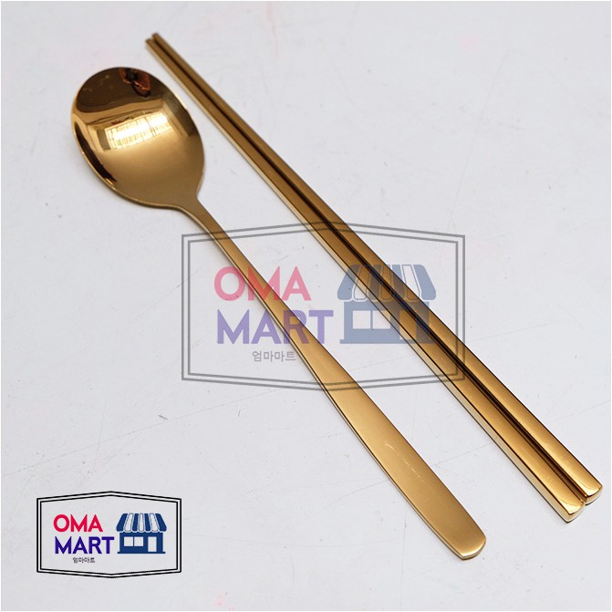 Sujeo Sendok Sumpit Korea Warna Gold, Sumpit Tebal