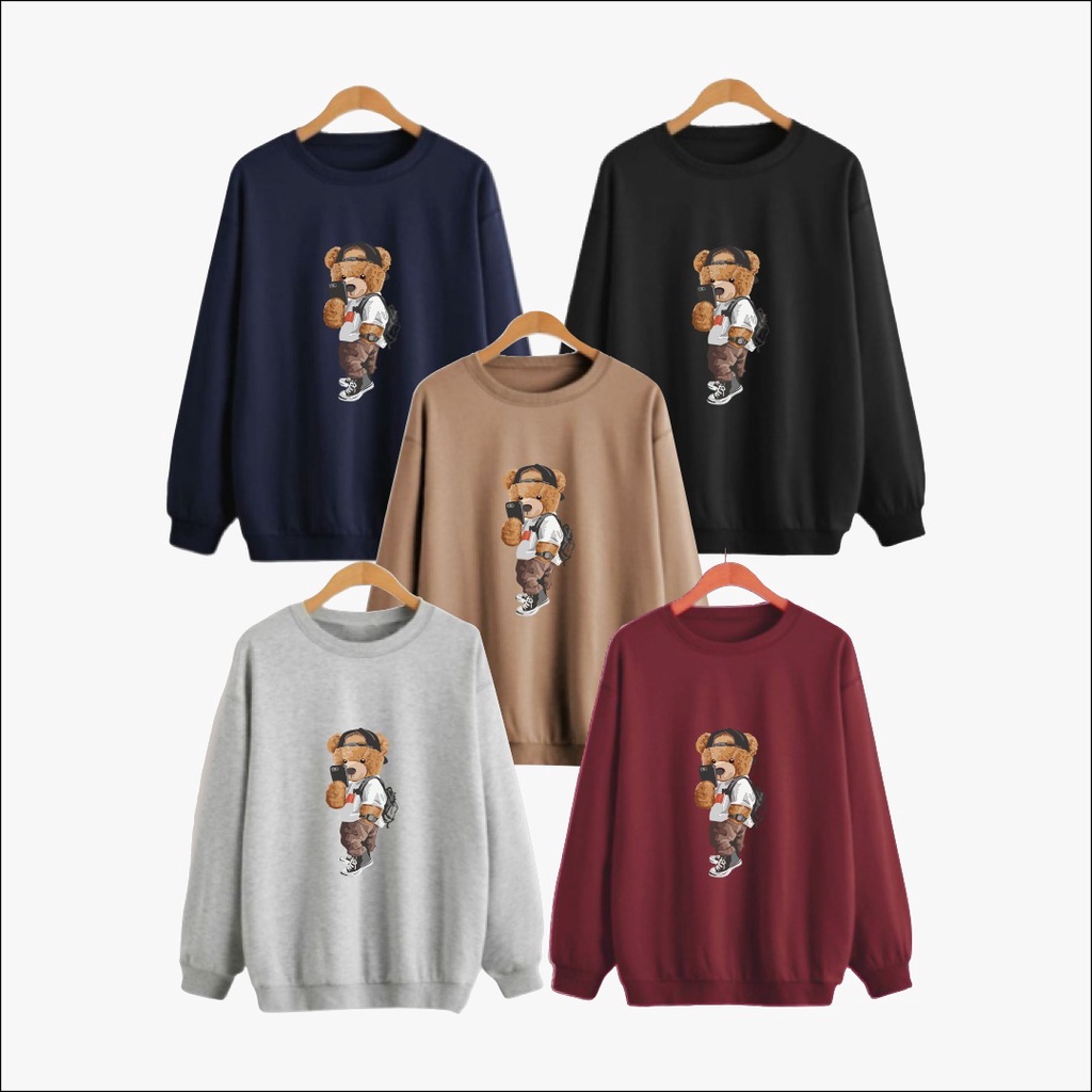 ( COD ) CARTEXBLANCHE HAPPINES TEDDY BEAR BASIC SWEATER UNISEX M - XL PRIA &amp; WANITA ( SABLON )