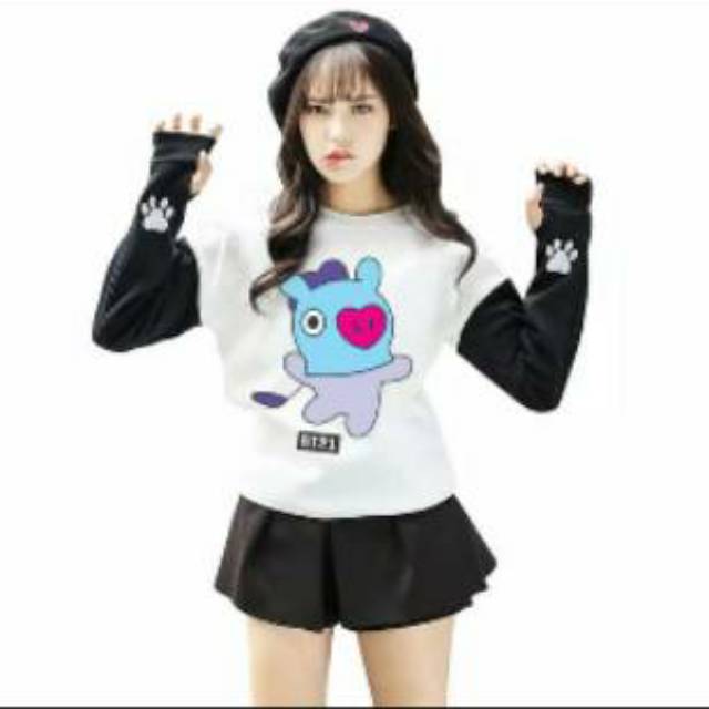 Sweater BT21 Chimmy Cooky Mang Koya Kaos Wanita Roundhand Cewek BTS