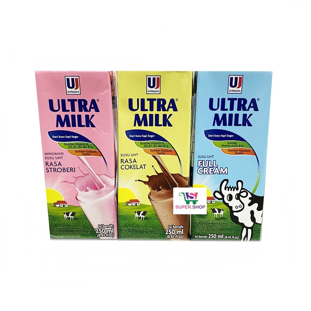 Ultra Milk 250 ML Susu UHT Chocolate / Full Cream / Strawberry