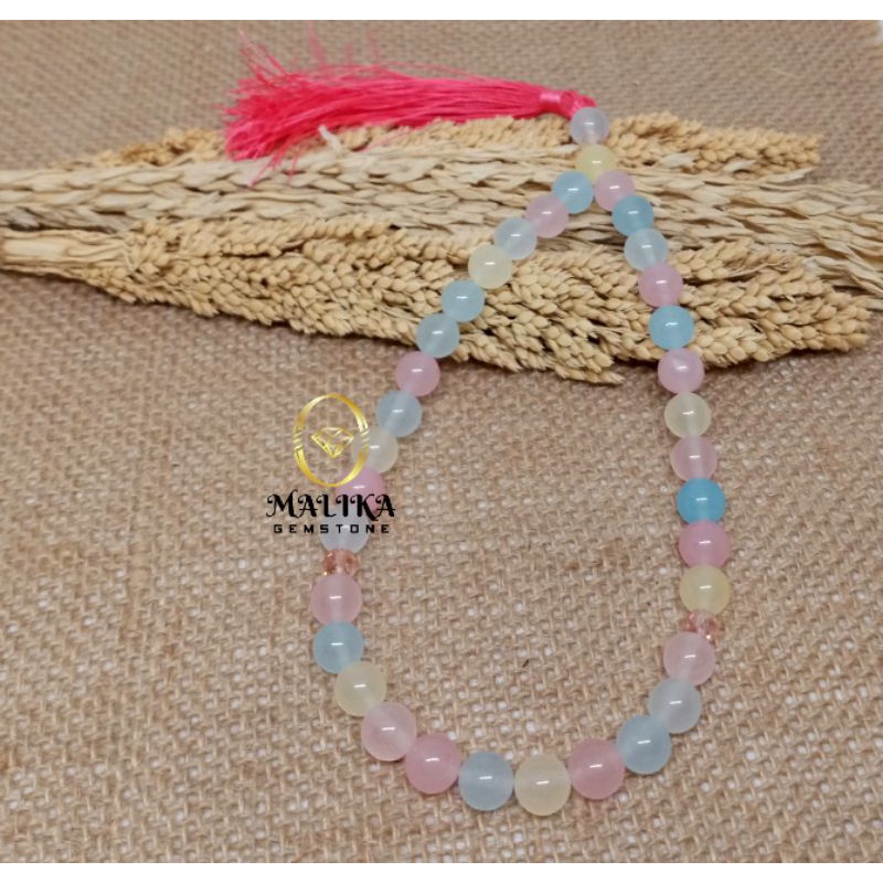 TASBIH BATU MORGANITE 33 BUTIR 8 MM 100% NATURAL