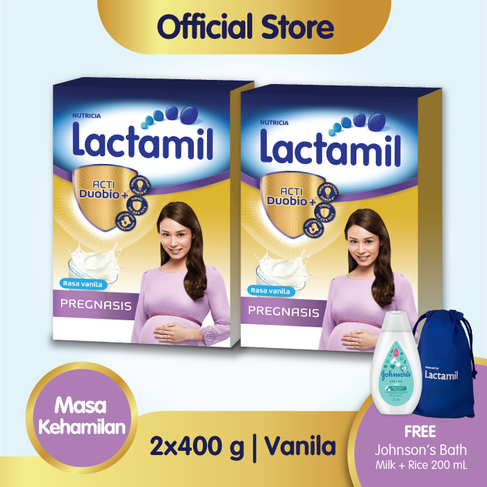 Lactamil Pregnasis Vanila Minuman Khusus Ibu Hamil 400 gr x 2 (Free Johnson’s Bath Milk Rice 200 ml)