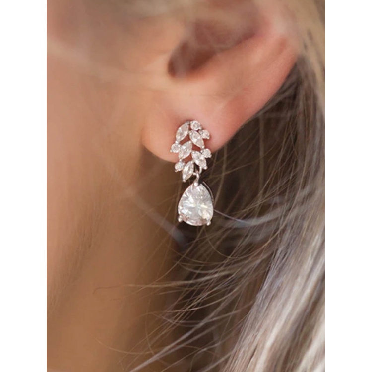 Anting Kristal Cubic Zirconia Model Menjuntai Untuk Wanita